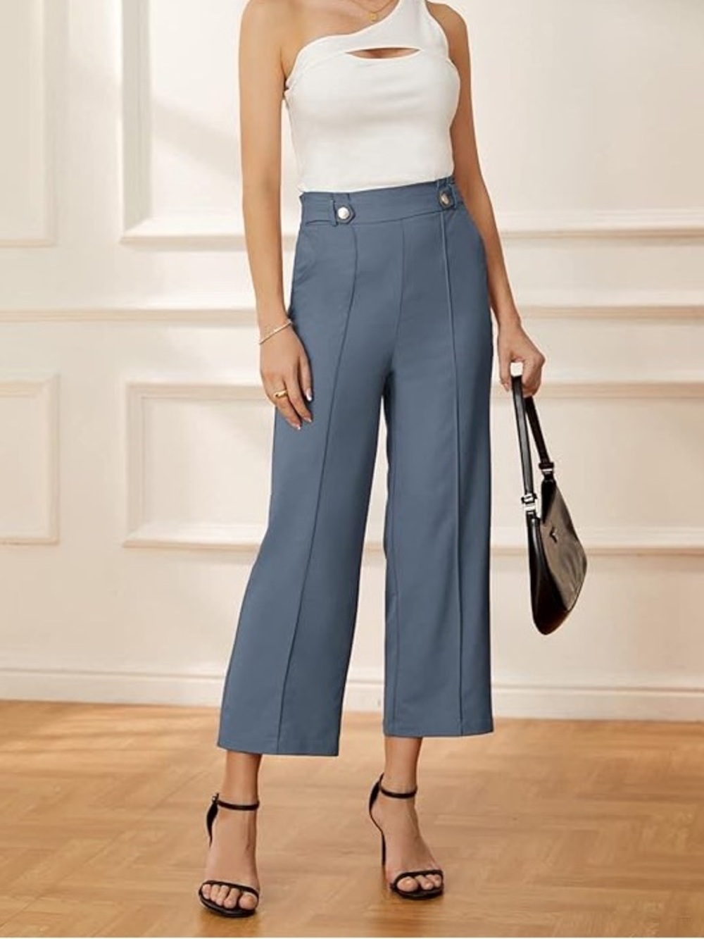 GRACE KARIN Women's Cropped Work  High Waist Wide‎ Leg Pants with Pockets